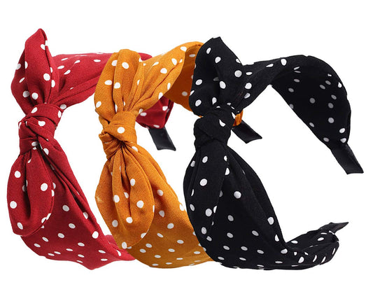 Womens Wide Polka Dots Headbands Headwraps Hair Band with Bow Pack of 3