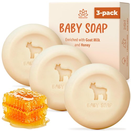 Relaxcation Baby Soap Bars - Goat Milk & Honey, Naturally Cold Processed | Handmade in USA (Pack of 3)