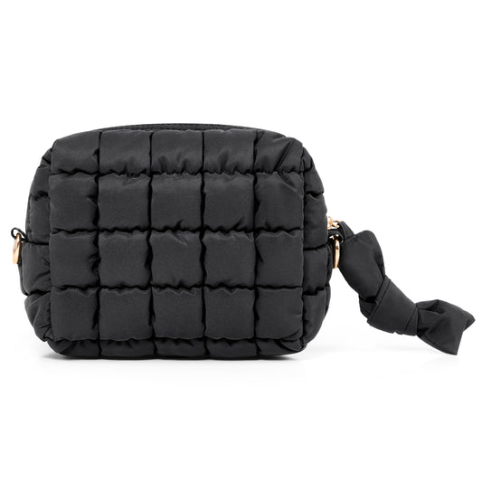 Yarnic Quilted Makeup Bag Cosmetic Bag, Travel Toiletry Bag for Women, Cute Makeup Bag Organizer Puffer Makeup Pouch (S, Black)