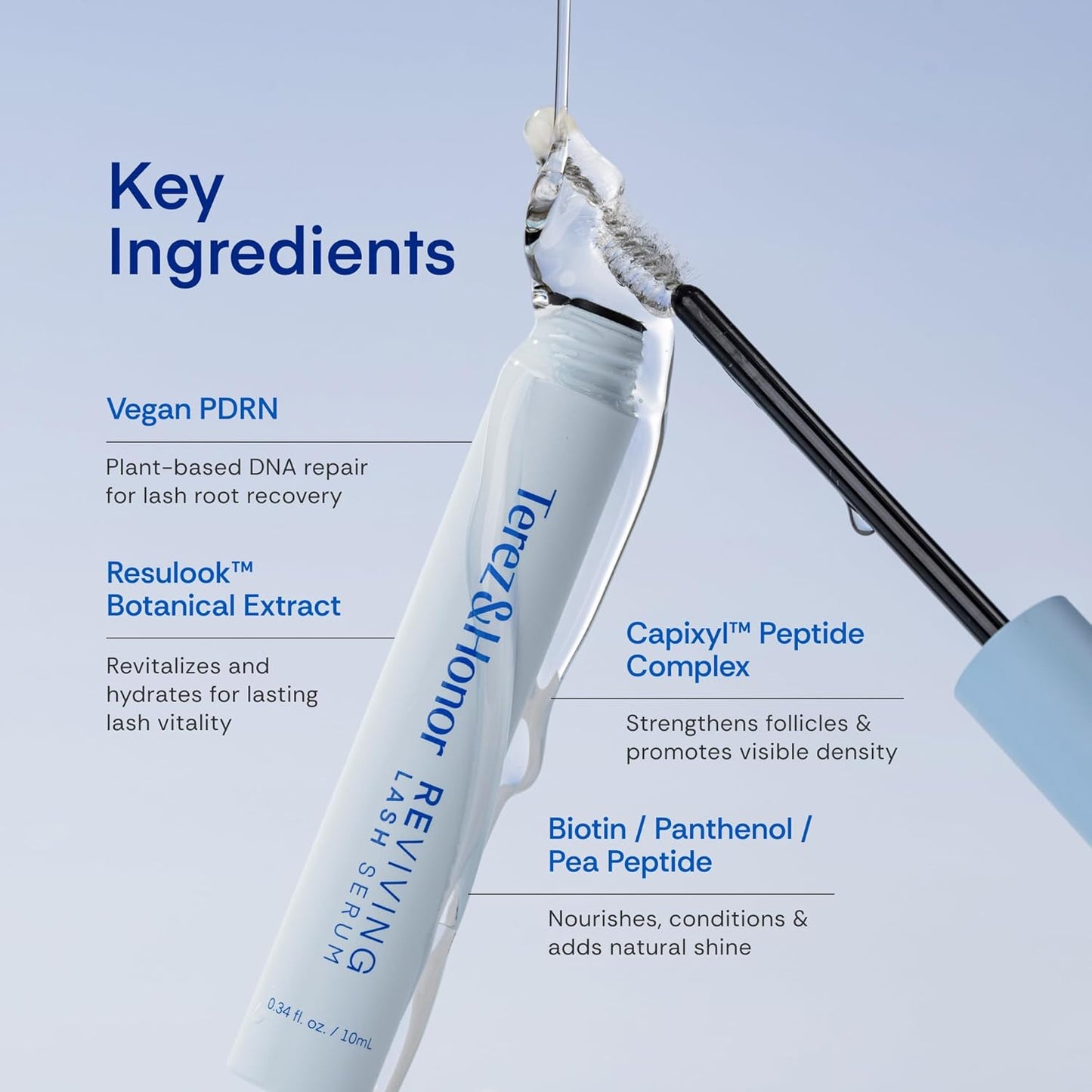 Terez & Honor Reviving Lash Serum - Vegan PDRN Lash Growth Formula for Longer, Fuller Lashes - Peptide & Biotin Conditioner