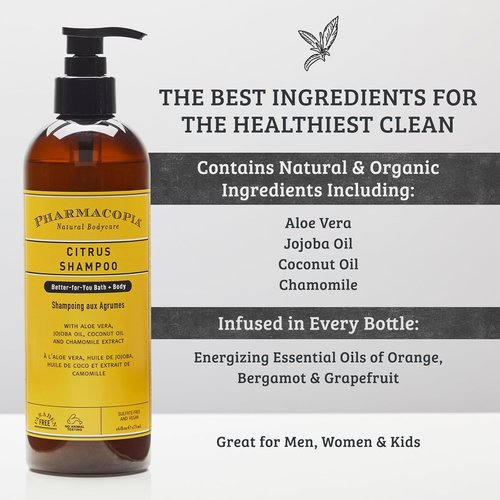 Pharmacopia Citrus Shampoo - Natural Hair Care with Organic Aloe Vera & Jojoba Oil | 16 oz Vegan, Cruelty-Free