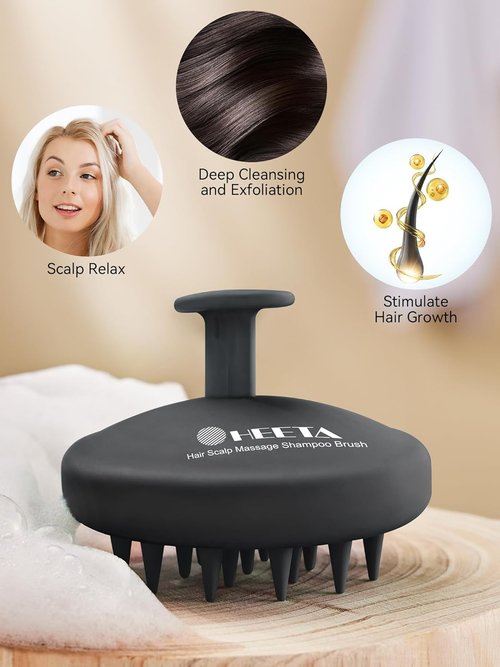 HEETA Scalp Massager - Hair Growth Scrubber with Soft Bristles | Silicone Design for Dandruff Relief & Relaxation - Black