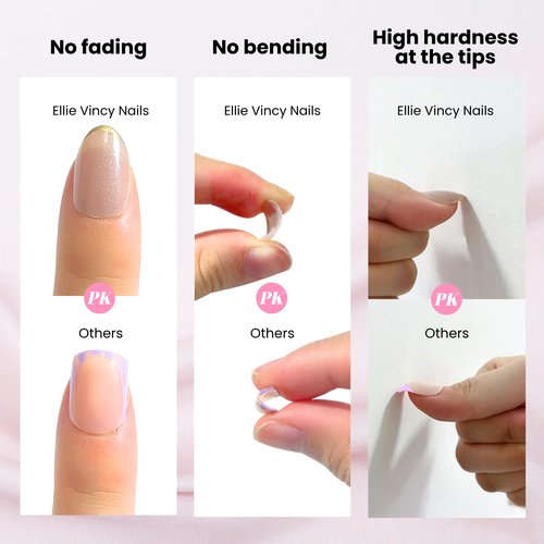 Ellie Vincy Press-On Nails – Baby Boomer Pink White Ombre, Short Square Shape, Reusable Nails in 14 Sizes – 28 Nail Kit with Glue & Sticky Tabs