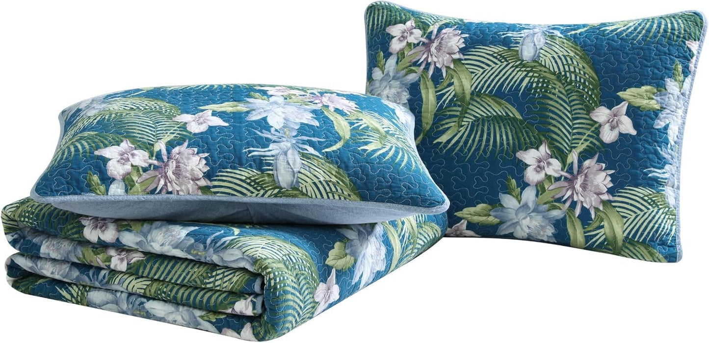 Tommy Bahama King Quilt Set - Reversible Cotton Bedding with Matching Shams | Oeko-Tex Certified, Southern Breeze Dark Blue