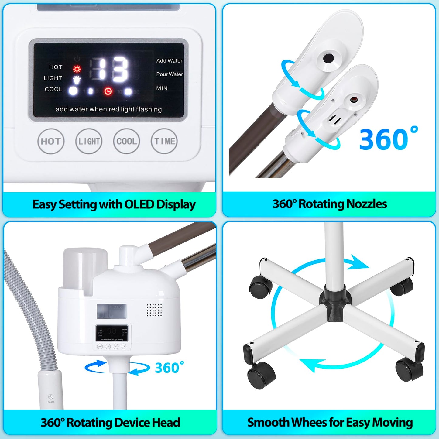 Professional 3 in 1 Facial Steamer for Face Deep Cleaning Ozone Face Steamer with 5X Magnifying Lamp Hot Cool Mist Function for Salon Spa Home Beauty Equipment (3 in 1 Facial Steamer)