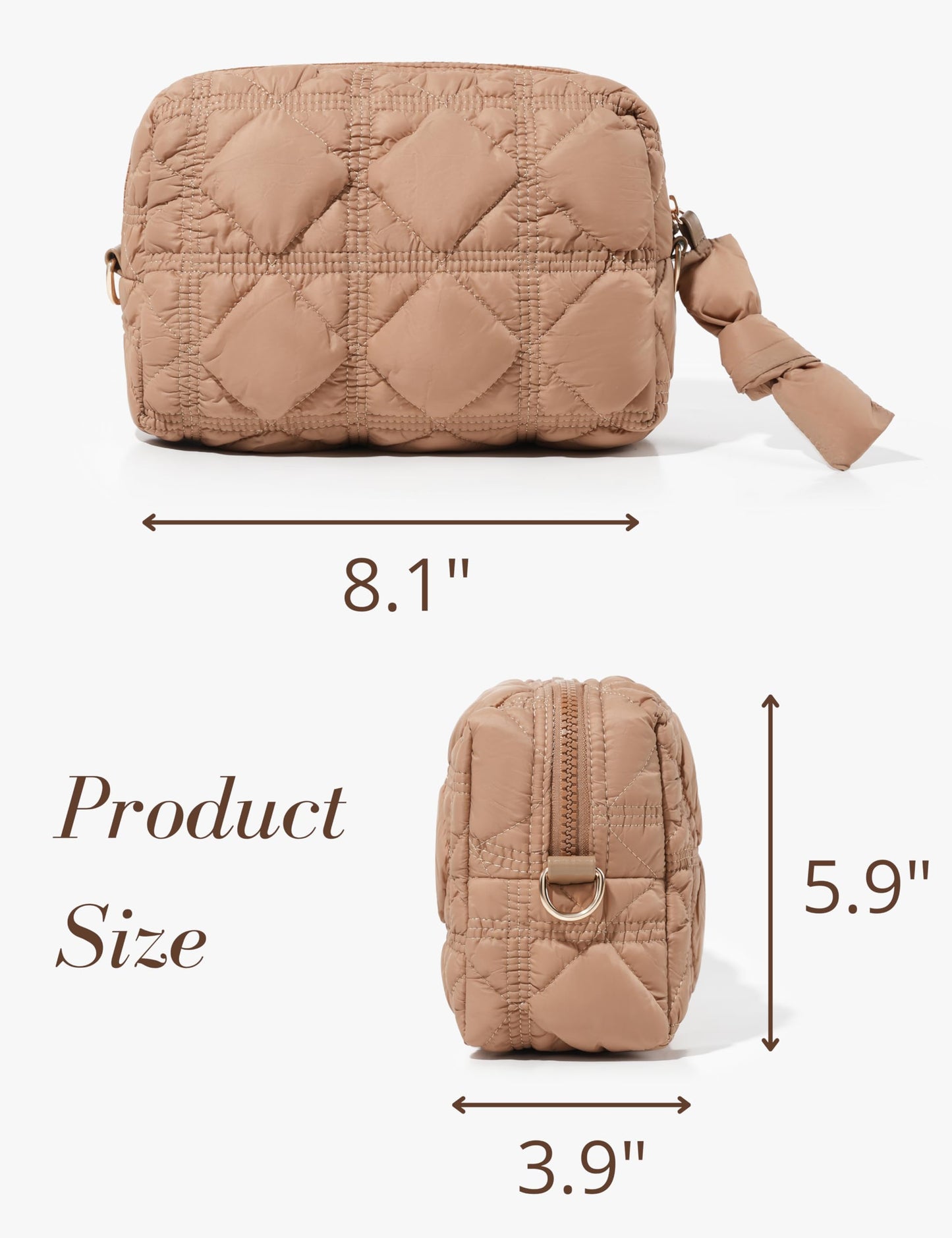 Yarnic Quilted Makeup Bag Cosmetic Bag, Travel Toiletry Bag for Women, Cute Makeup Bag Organizer Puffer Makeup Pouch (M, Khaki)