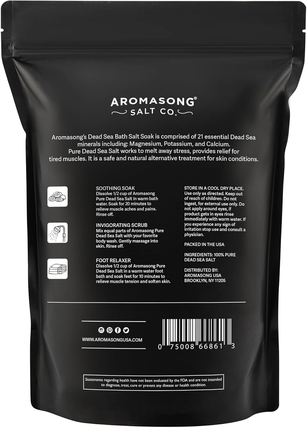 Aromasong Dead Sea Salt Bath Soak - 100% Natural Relaxing & Detoxifying Salts | 14 OZ Resealable Pack