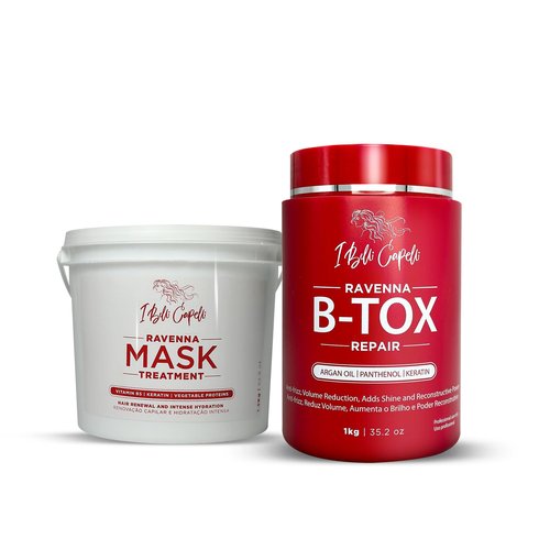 I Belli Capelli Ravenna B-tox Repair Kit - Hair B-tox Treatment Formaldehyde-Free + Hair Mask for Damaged Hair - Straightening, Intense Shine & Moisture for All Hair Types (2-Pack)