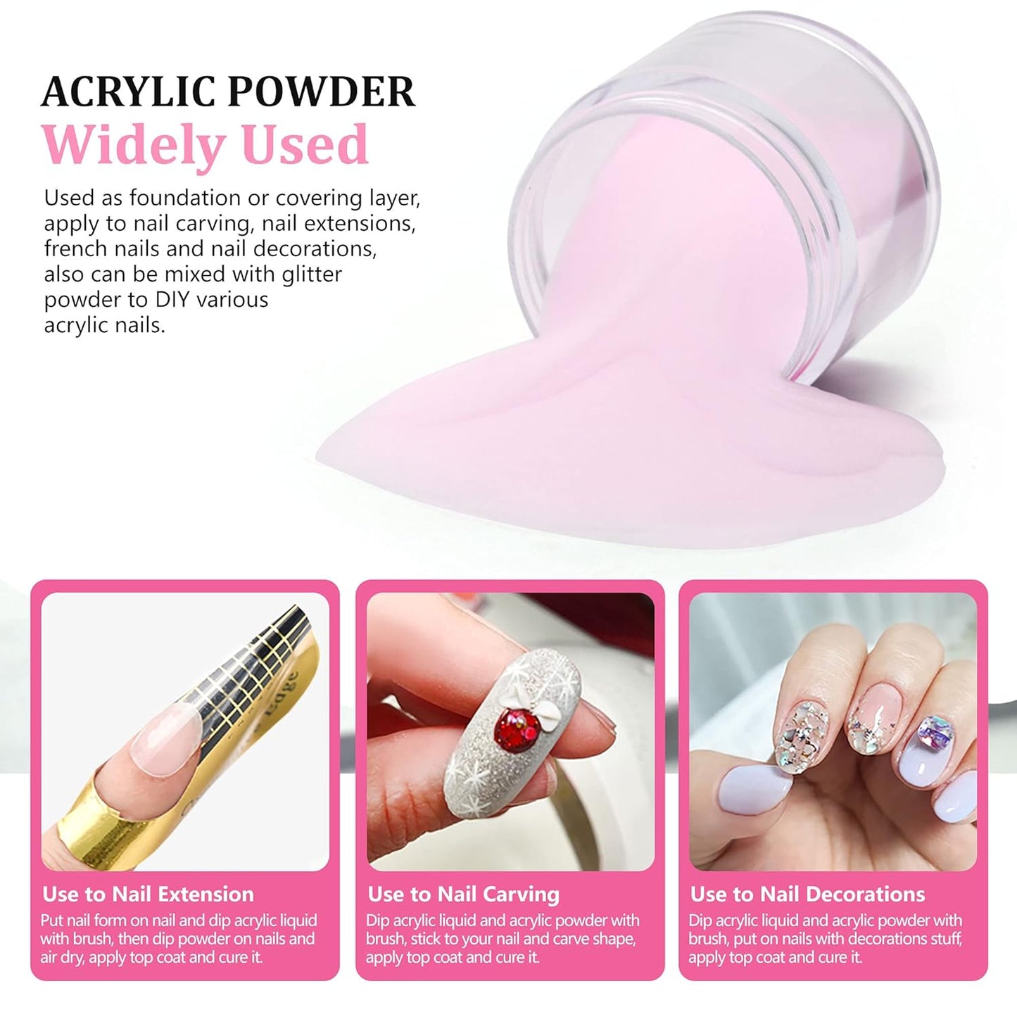 Skiennix Pink Acrylic Powder - Professional Lasting Nail Extension | 1.58oz for Beginners & Salons