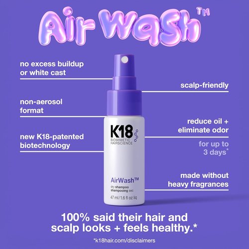 K18 AirWash™ Dry Shampoo - Non-Aerosol Formula Balances Scalp & Controls Oil Production