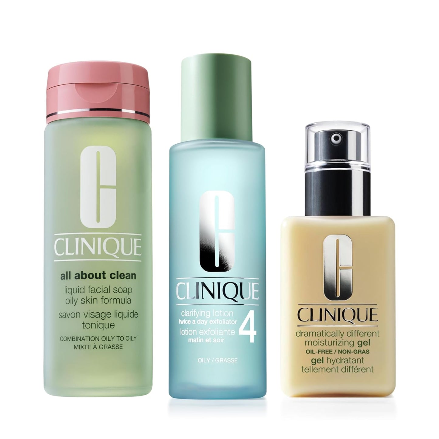 Clinique 3-Step Oily Skin Care Set - Liquid Face Soap, Exfoliating Lotion & Moisturizing Gel