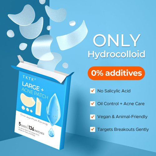 TKTK Pimple Patches Pimple Patches for Face Hydrocolloid Acne Patches Zit Patches for Chin and Nose Skin Care 5 Sizes 136 Count