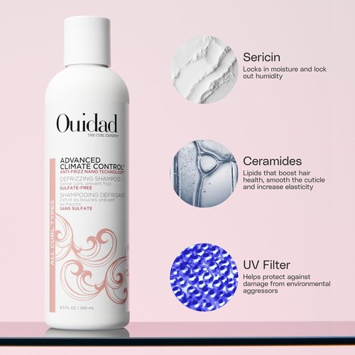 Ouidad Advanced Climate Control Defrizzing Shampoo - Sulfate-Free Moisture Locking Cleanser for All Curl Types