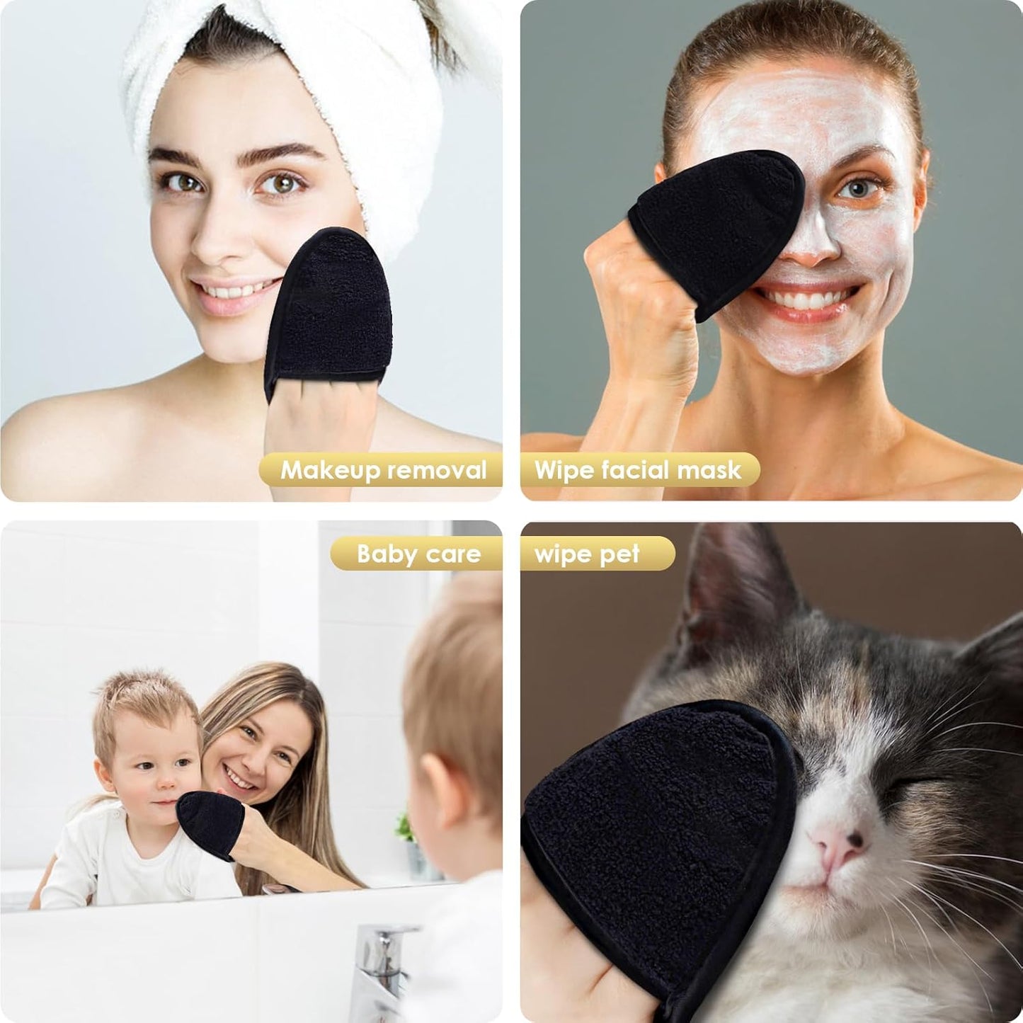 SINLAND Reusable Makeup Remover Pads - Gentle Microfiber Cleansing Cloths for All Skin Types | Black, Pack of 6