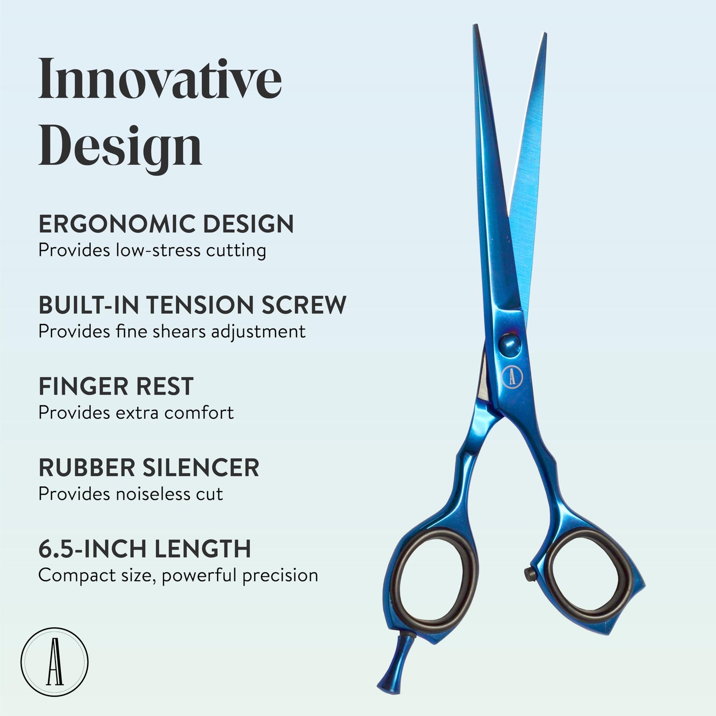 ANDUSTRIAL - Professional Hair Cutting And Thinning Scissors/Shears For Men/Women/Home/Salon - Premium High Carbon Steel Quality - Smooth And Sharp - 6.5 Inch, Blue