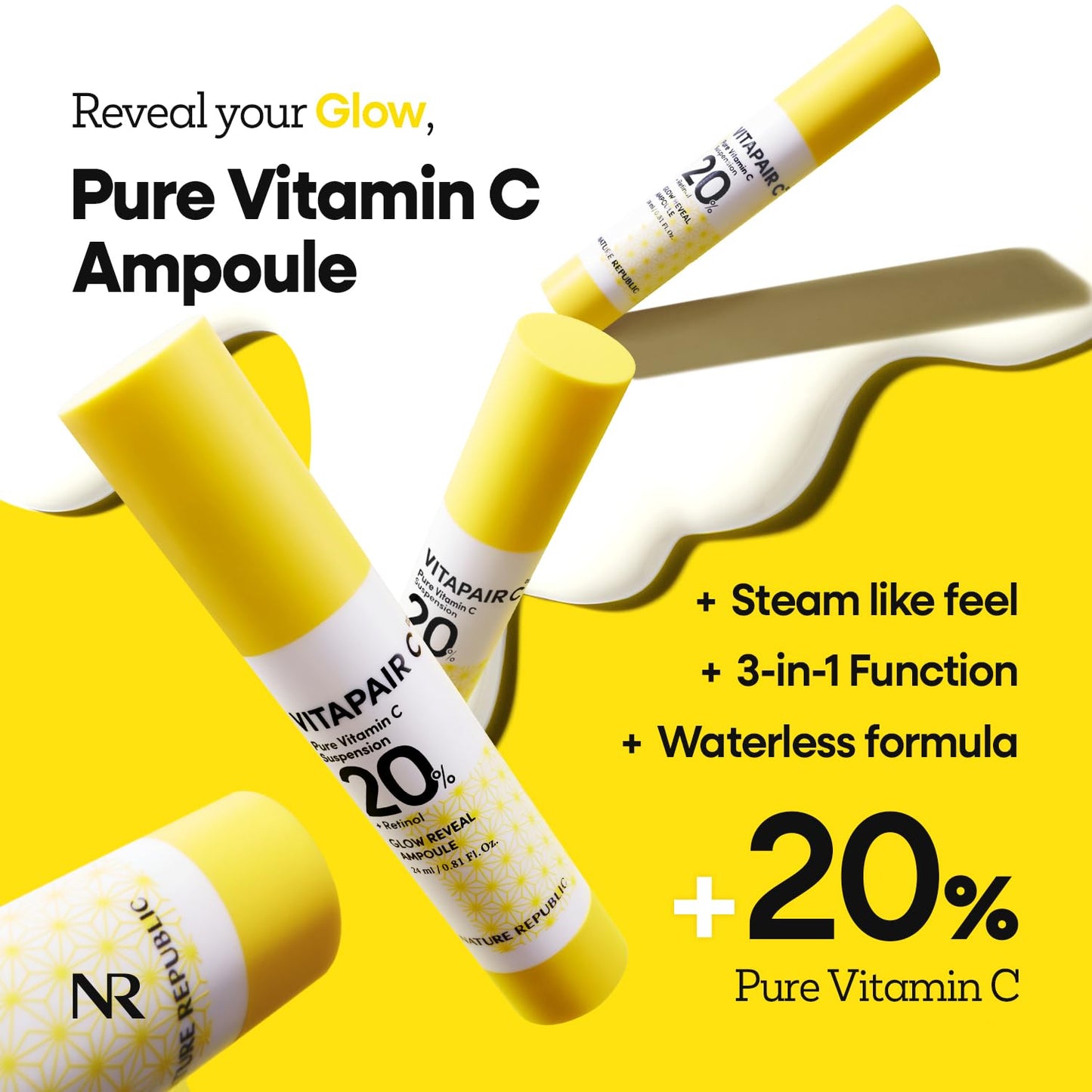 Nature Republic Vitapair C glow Reveal Ampoule, Niacinamide,Retinol, Panthenol, Citrus Lemon Fruit Extract, Vitamin C Ampoule, Glow Skin, Korean Skin Care 24ml / 0.81 fl oz
