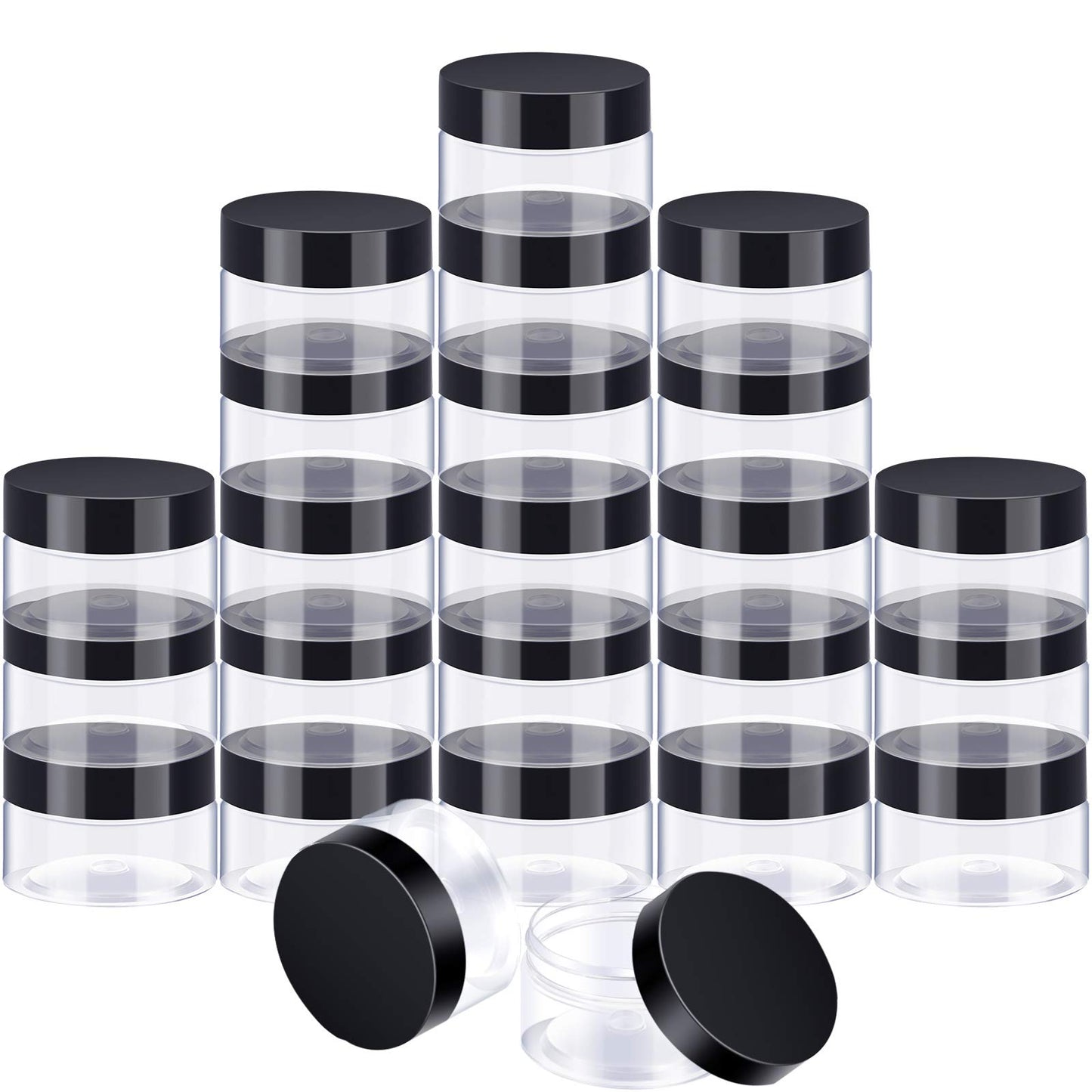 SATINIOR 24 Pieces Empty Clear Plastic Jars with Lids Round Storage Containers Wide-Mouth for Beauty Product Cosmetic Cream Lotion Liquid Butter Craft and Food (Black Lid, 4 oz)