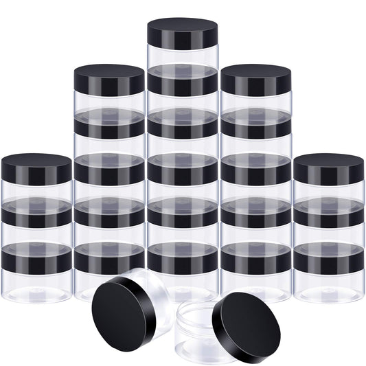 SATINIOR 24 Pieces Empty Clear Plastic Jars with Lids Round Storage Containers Wide-Mouth for Beauty Product Cosmetic Cream Lotion Liquid Butter Craft and Food (Black Lid, 4 oz)