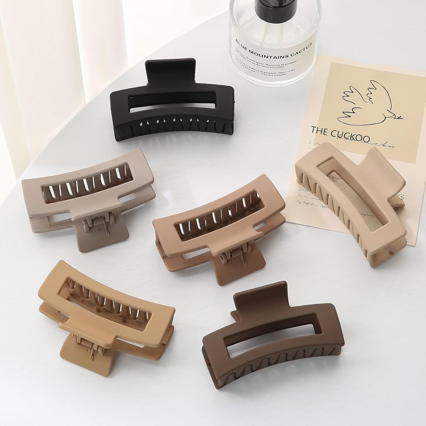 6 Pack Square Claw for Women Girls, 3.5" Medium Non-slip Rectangular Matte Clips Strong Hold Jumbo Hair Styling Accessories, Cool