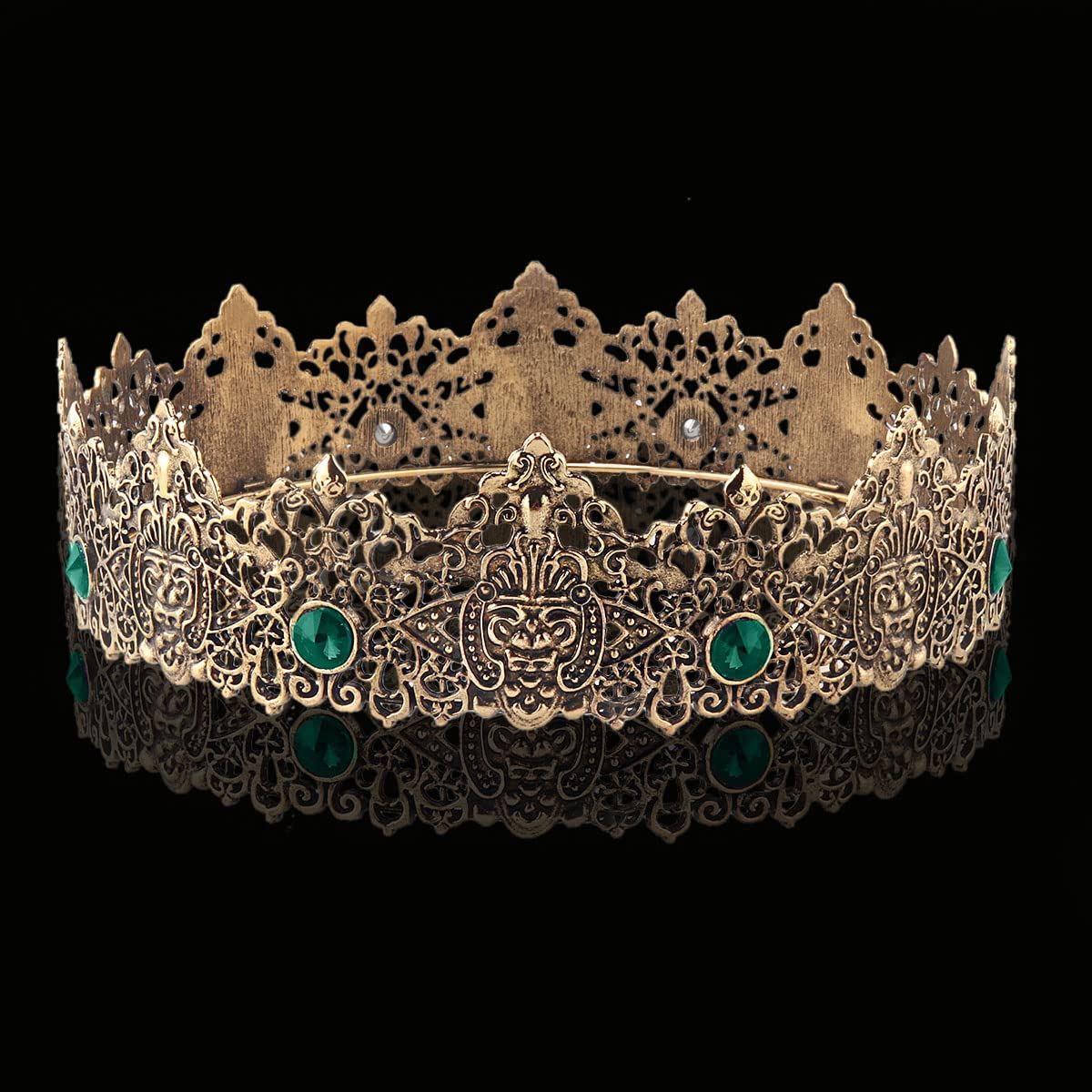 King Men Tiara Crown Imperial Medieval Headband Crystal Pageant Costumes For Birthday Party Prom Halloween Hair Accessories (Dark Gold With Green Stone)