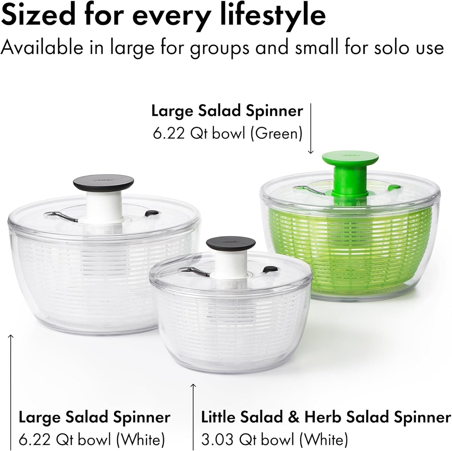 OXO Good Grips Salad Spinner - Large, Green Lettuce & Fruit Washer, BPA-Free, Easy One-Hand Pump