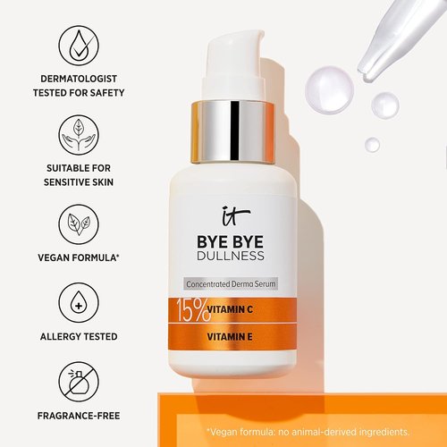 IT Cosmetics Bye Bye Dullness Vitamin C Serum - Boost Radiance & Hydrate in 10 Days - Vegan - 0.85 fl oz