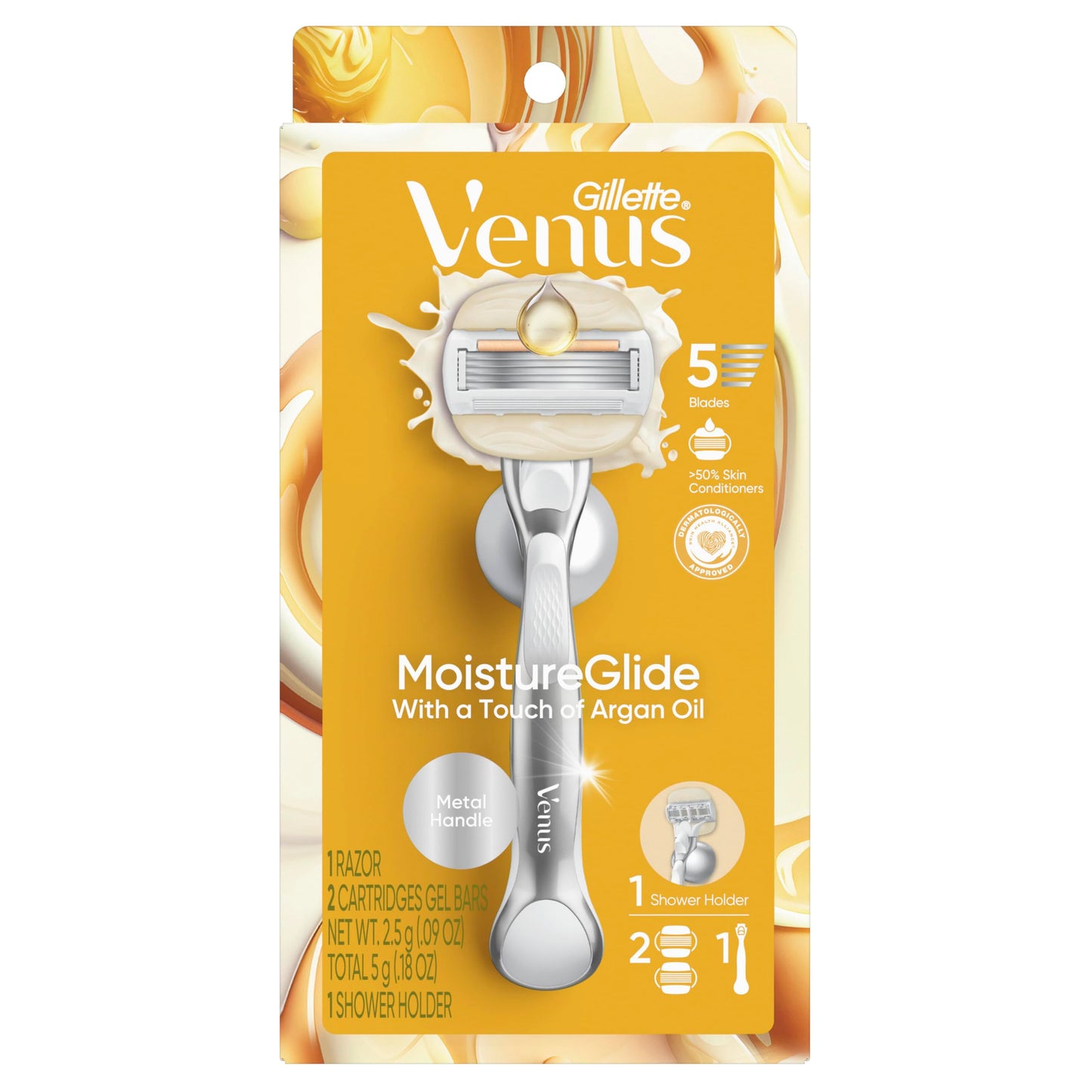 Venus Moistureglide Women's Razor, Reusable Handle, 2 Razor Blade Refills and Shower Holder