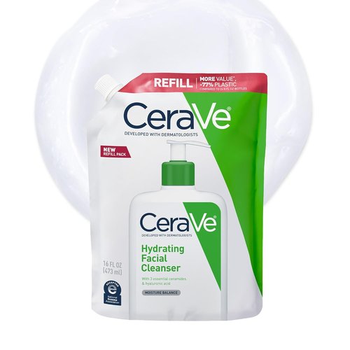 CeraVe Hydrating Facial Cleanser - Moisturizing Face Wash with Hyaluronic Acid & Ceramides | 16 Ounce Refill for Dry Skin