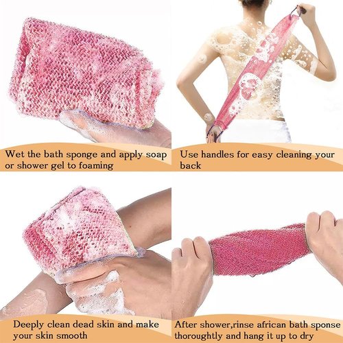 African Net | Exfoliating Bath Sponge Set with Handles - 3 Pieces for Deep Cleansing and Scrubbing