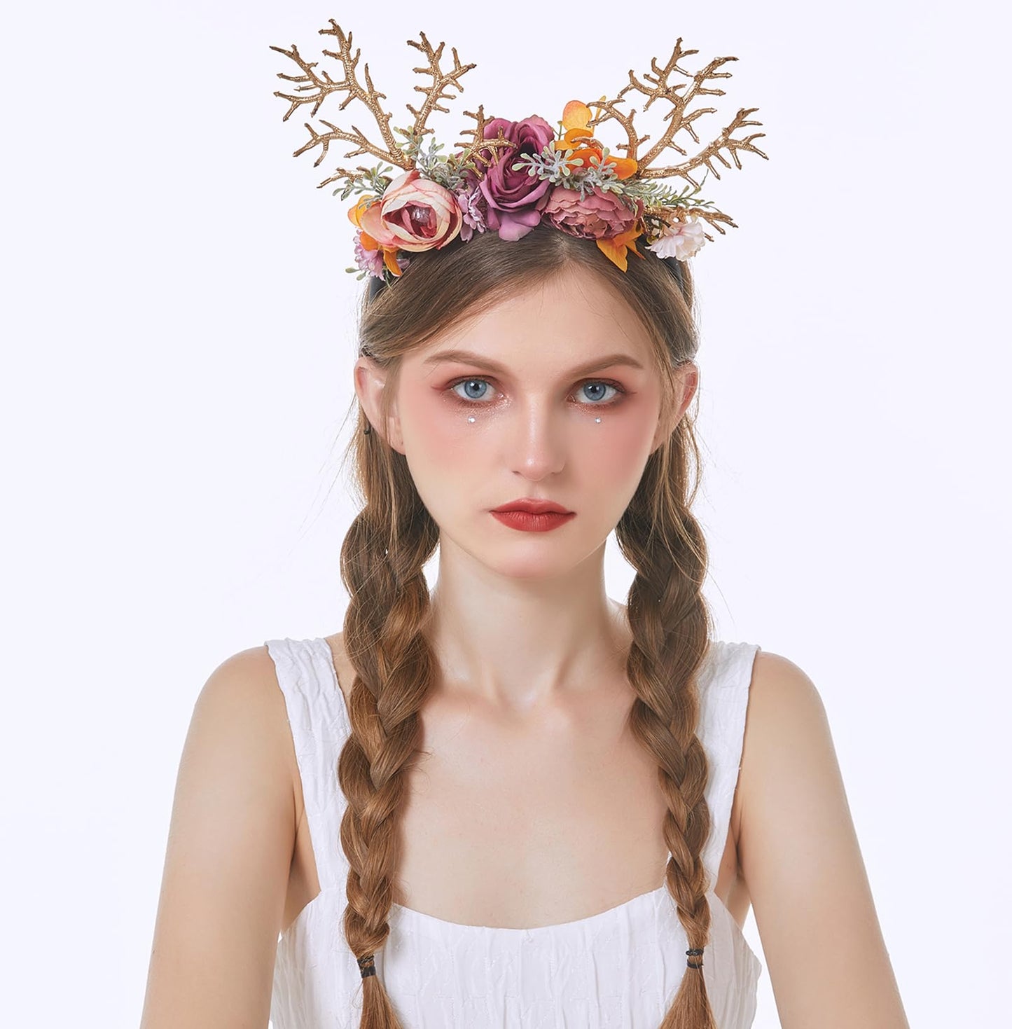 LLinfflr Deer Antler Hair Band with Flowers, Purple, Hairband for Cosplay Costume Party, Unisex