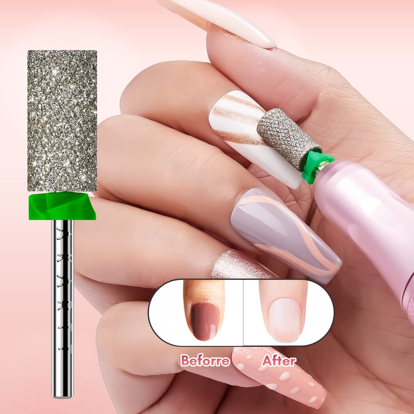 Makartt Nail Drill Bits, Large Barrel Carbide Diamond Sanding Bit for Gel Nails Polish Remove, Upgrade Drill Tips with Cross Teeth and Dust-Proof Ring for Manicure Salon Shaping, C #80 Grit