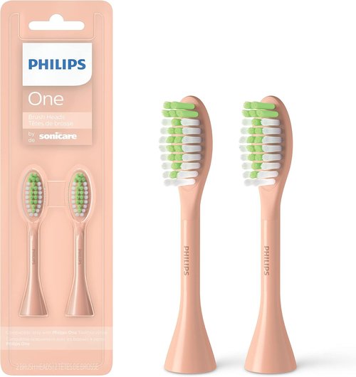 Philips One by Sonicare Electric Toothbrush Heads - Genuine Replacement Pack of 2, Shimmer Pink, 6-Month Supply
