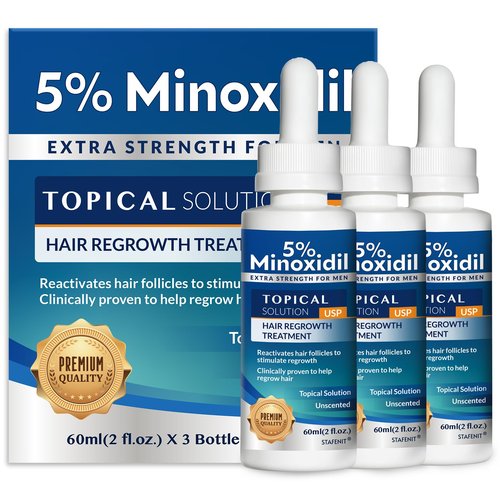 5% Minoxidil Hair Growth for Men and Women: Extra Strength Beard Regrowth Treatment Serum with Minoxidil and Biotin for Thinning Hair Loss to Grow Thicker Fuller 60ml 3 Bottles
