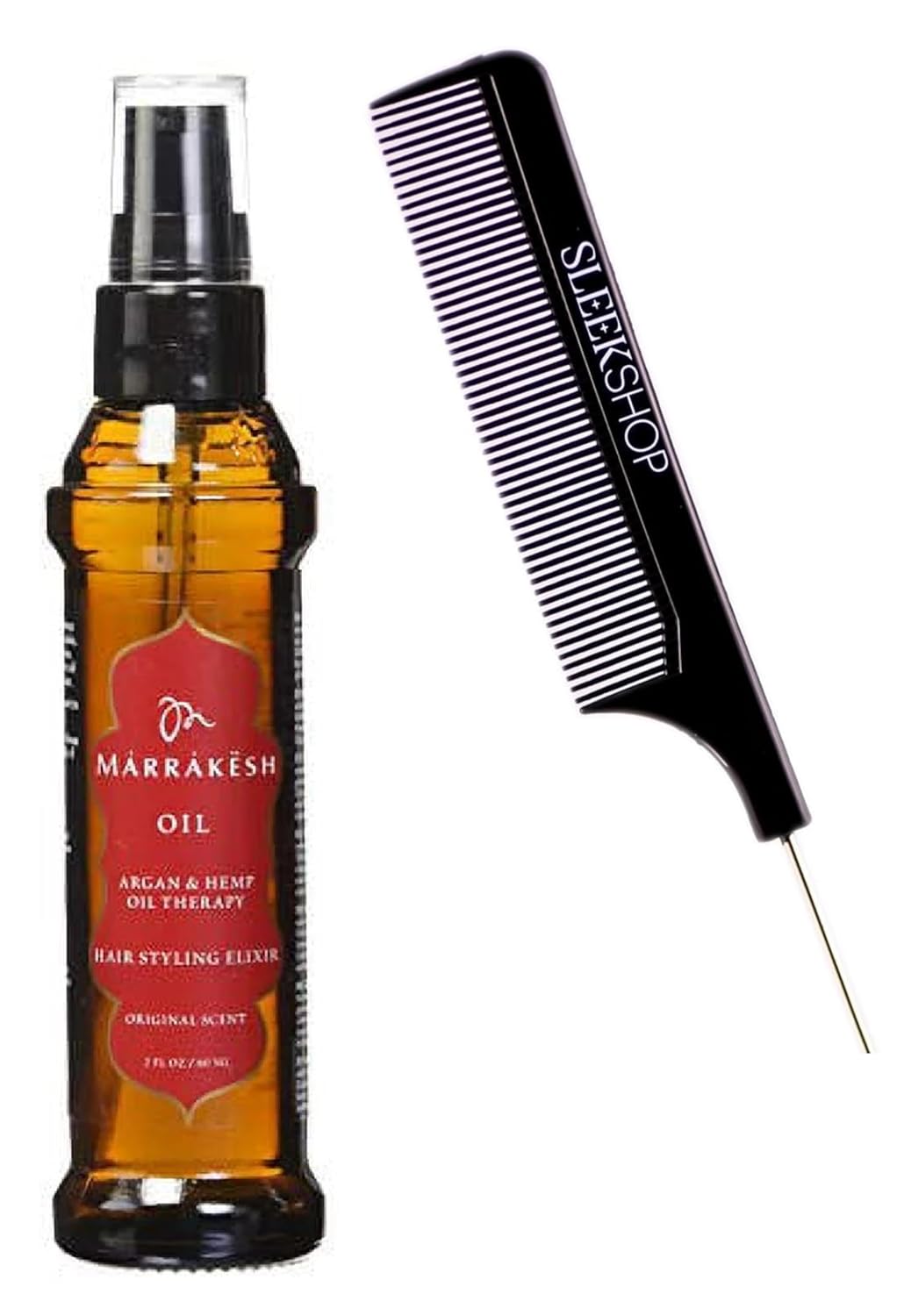 Skiennix Steel Pin Rat Tail Comb - 2 oz | Includes Marrakesh Oil Hair Styling Elixir (Argan & Hemp)