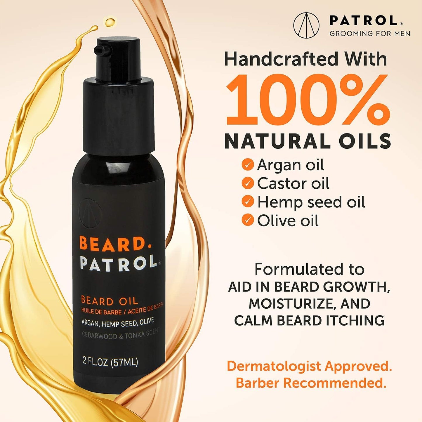 Bump Patrol Beard Oil for Men - Natural Grooming Serum & Mustache Conditioner, Cedarwood & Tonka - 2 fl oz