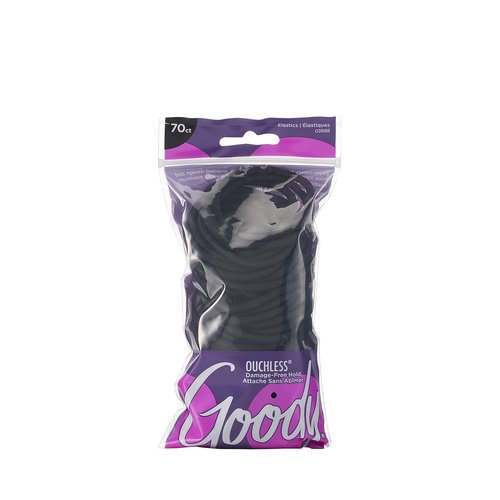 Goody Ouchless Hair Bands - No-Metal, Soft & Stretchy, Black | 70 Count Pack