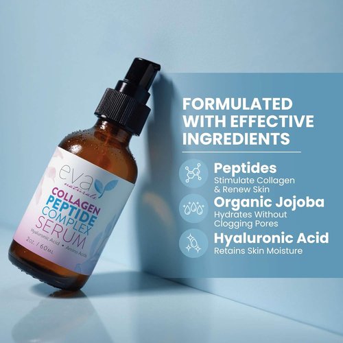 Eva Naturals Multi Peptide Face Serum - Anti-Aging Collagen Peptides for Plump, Firm Skin | 2 oz (2 Pack)