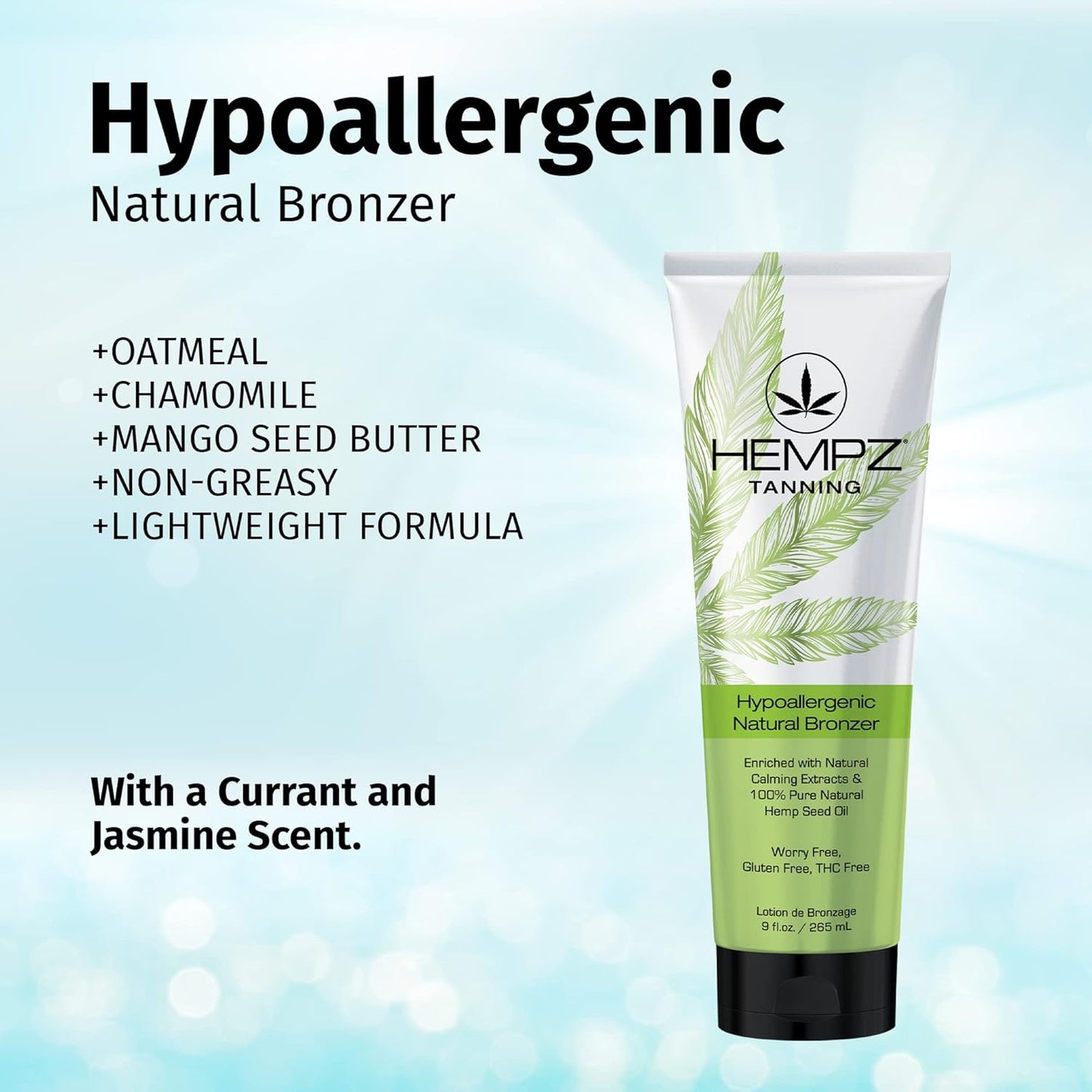 **HEMPZ Natural Bronzer - Hypoallergenic Herbal Self Tanning Lotion for Tanning Beds | 9 Fl Oz**