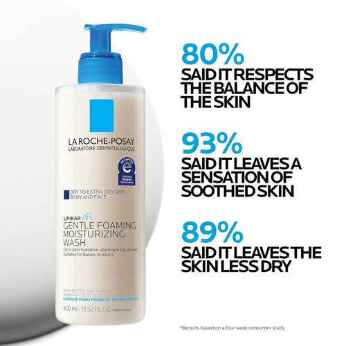 La Roche-Posay Lipikar AP+ Gentle Foaming Body Wash - Moisturizing Formula with Shea Butter & Niacinamide for Dry Skin