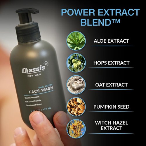 Chassis 360 Dual Action Face Wash - Hydrating Men's Cleanser with Niacinamide & Vitamin C | 6 Fl Oz