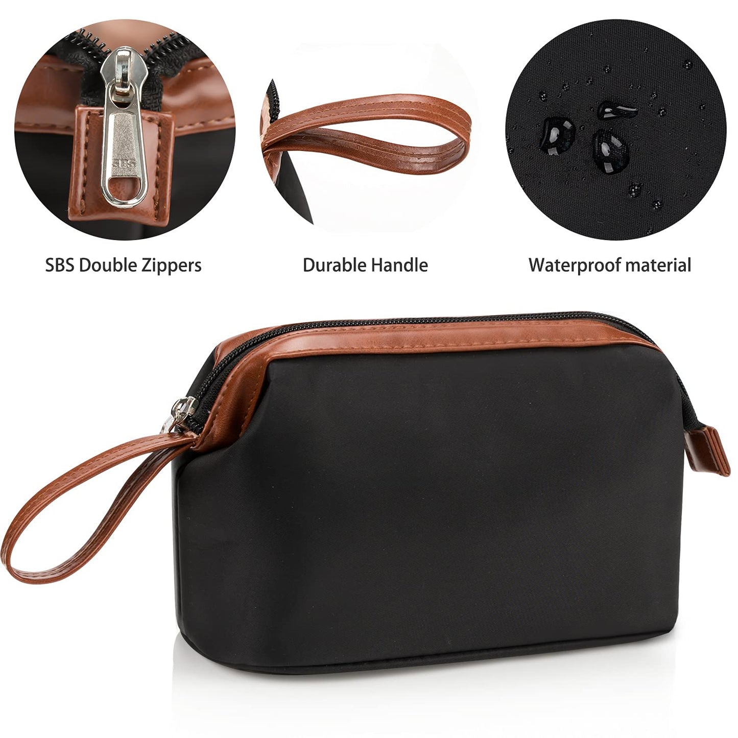 OCHEAL Travel Makeup Bag, Small Cosmetic Bags for Women,Large Capacity Portable Cosmetic bag Storage Organizer for Purse Everyday Use (Small,Black-Brown)