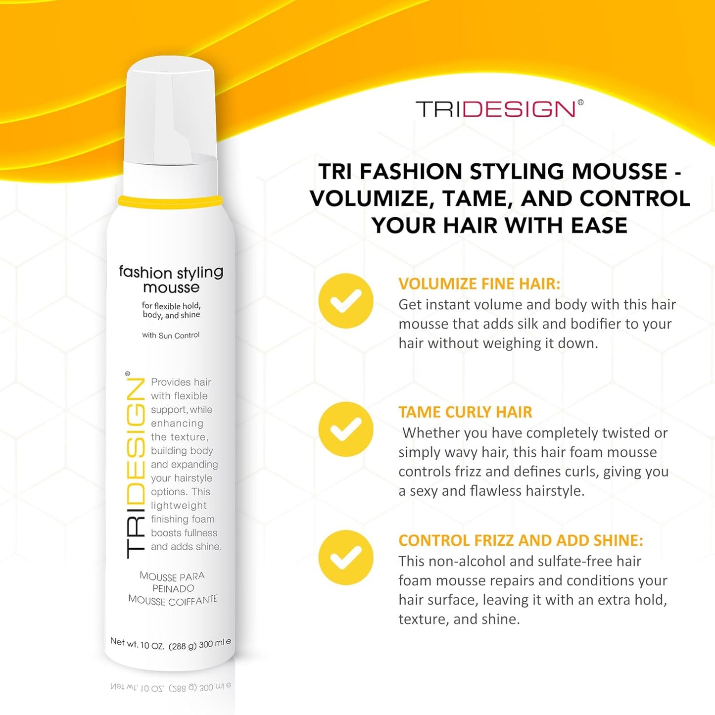 TRI Fashion Styling Mousse - Volumizing Wavy Hair Foam with Frizz Control & Shine | 10 Ounce