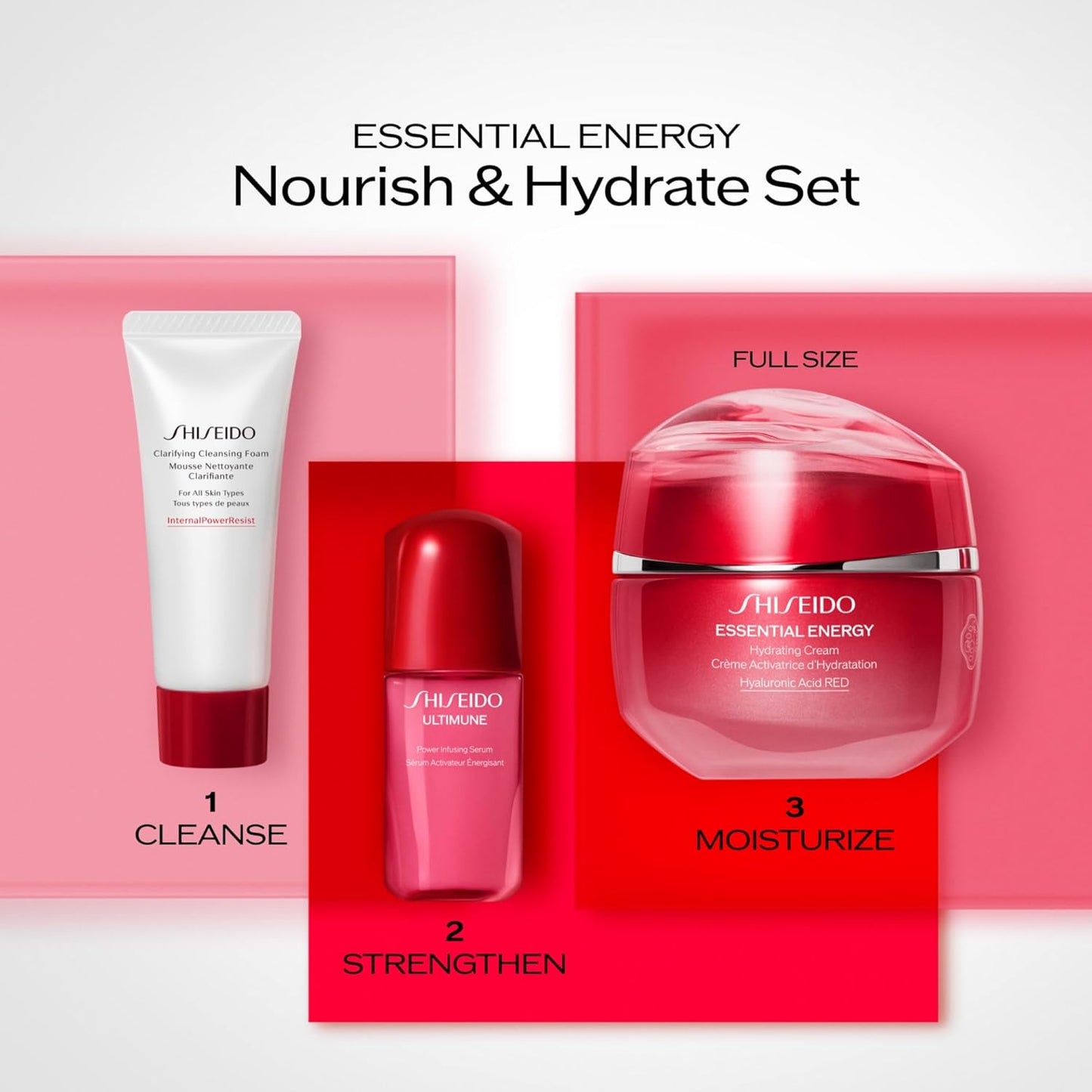 Shiseido Nourish & Hydrate Set | Clarifying Cleansing Foam, Ultimune Serum & Hydrating Cream - $85 Value