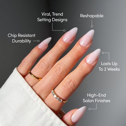 Glamnetic Press On Nails - Medium Almond Fake Nails, Milky Pink Nails, Blush Blanket | 15 Sizes - 30 Nail Kit with Glue | Gift for Mom