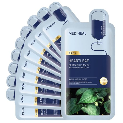 Mediheal Dermaplus Heartleaf Mask - Daily Vegan Soothing Sheet Mask with Panthenol & Hyaluron | 10 Counts