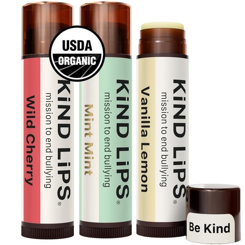 Kind Lips Organic Lip Balm Variety Pack - Moisturizing Beeswax Balm for Dry, Cracked Lips | Gift Set of 3
