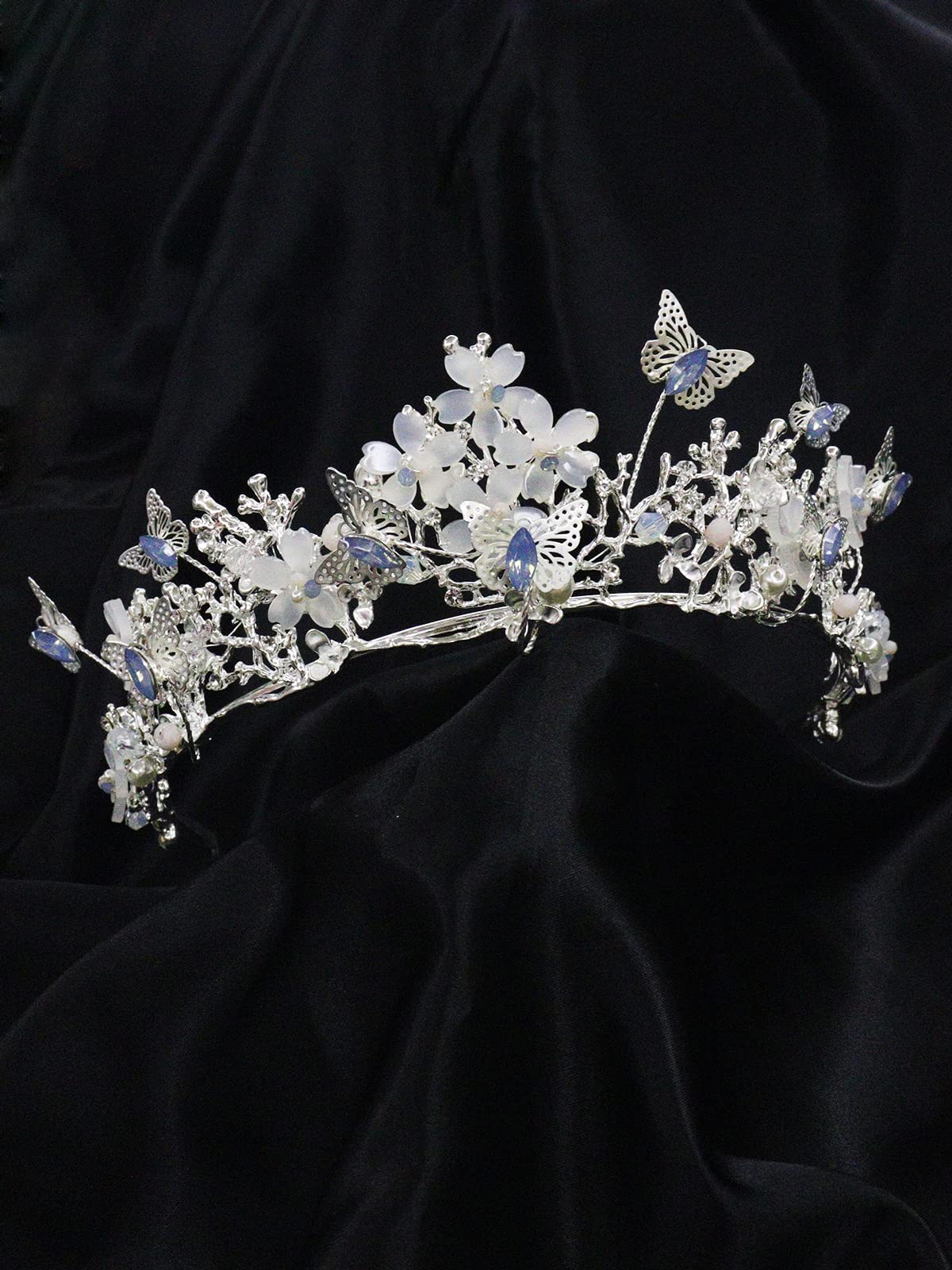 Brihasory Butterfly Queen Birthday Crowns Gold Tiaras for Bride, Crystal Royal Princess Wedding Rhinestone Headband, Costmue Party Christmas Halloween Black Prom Headpiece for Women and Girls (Opal)