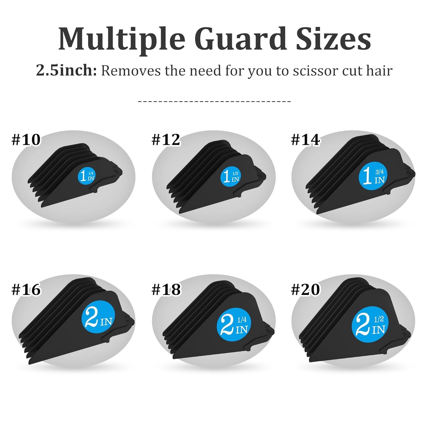 Wahl Clipper Guards - Extra Long Hair Clipper Attachments | 6-Piece Set in Black, 2.5" Size
