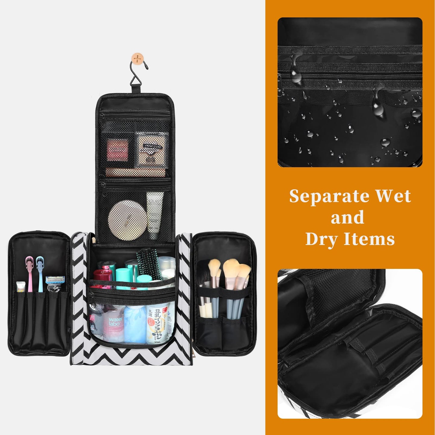 Toiletry Bag for Women, Water-Resistant Travel Makeup Organizer with Hanging Hook- Large Travel Toiletry Bag, Makeup Bag for Cosmetic, Full Size Containers, Brushes, Portable Shower Bag Christmas Gift