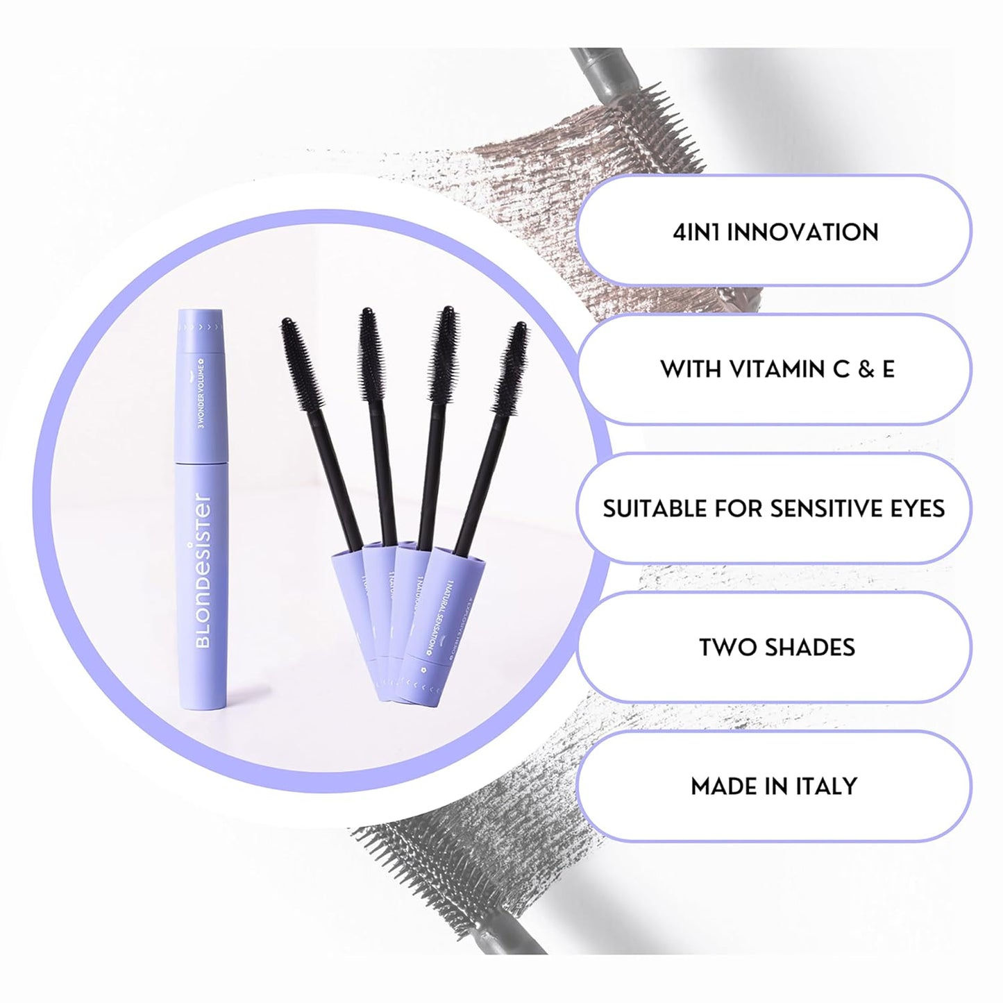 Skiennix 4-In-1 Click And Turn Mascara - Volume & Length - High Pigmentation, Waterproof - Ultra Black, 0.4 oz